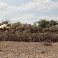 Masajska wioska z okolic góry Ol Doinyo Lengai.